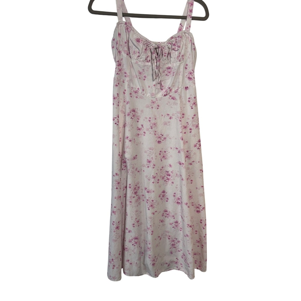 Sim Sam Floral Babydoll Midi Dress Women Size L Linen Blend Cottagecore Romantic